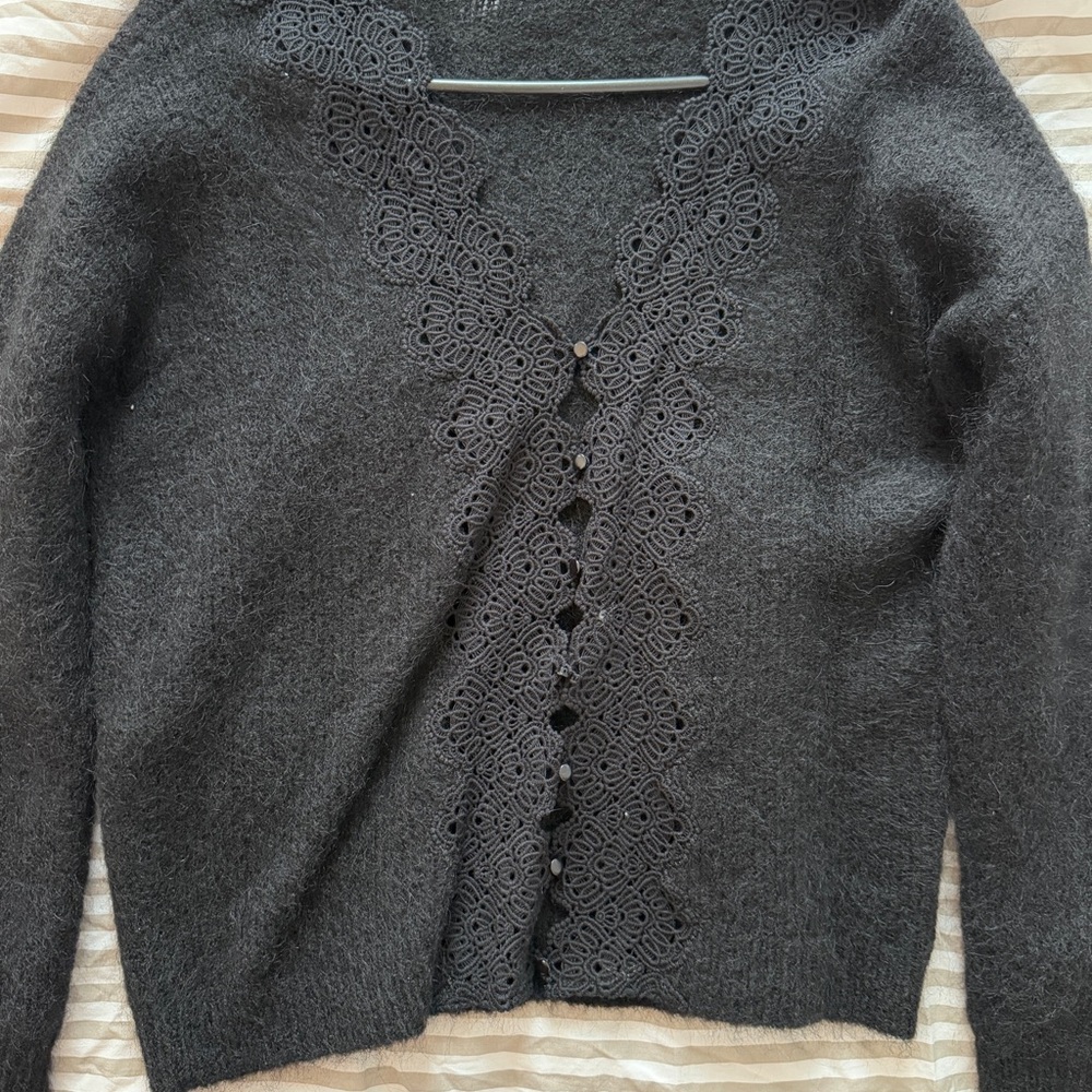 Sezane MARYLIS JUMPER Black Lace-Trimmed Sweater